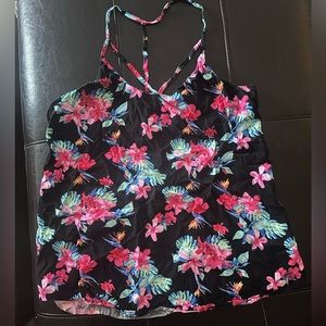 Black Bright colored Floral Strappy Halter Top